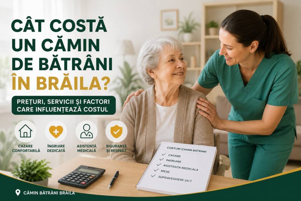 Cat costa un camin de batrani in Braila - asistenta medicala oferind sprijin unei persoane varstnice intr-un camin modern