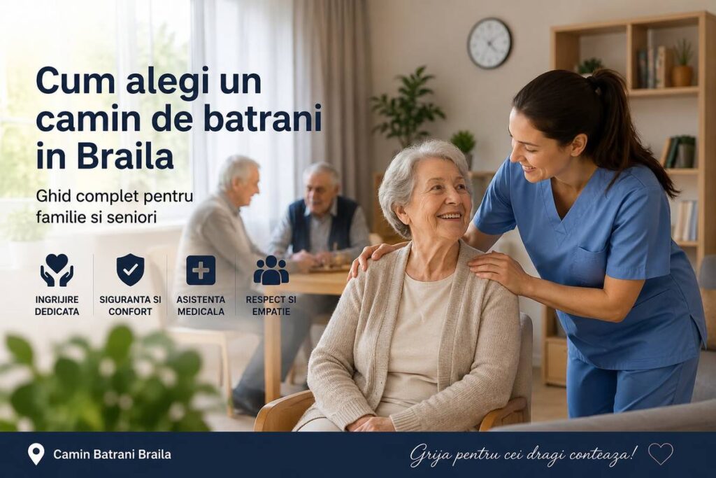 Cum alegi un camin de batrani in Braila - asistenta medicala oferind sprijin unei persoane varstnice intr-un camin modern